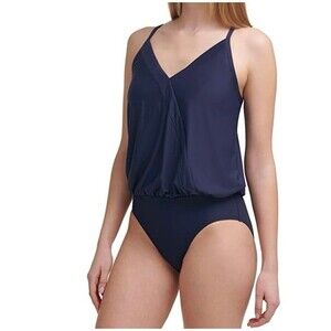 Calvin Klein Blouson One-Piece Swimsuit Size 6 Navy New With Tags